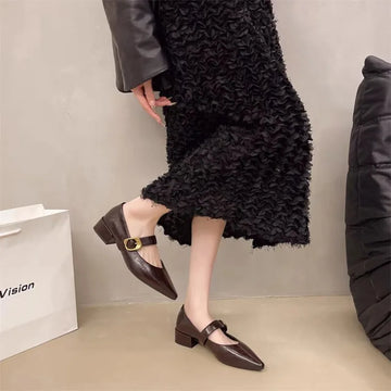 Xajzpa New Style Design High Heeled Mary Jane Pointed Toe Women Single Shoes Leather Comfort Spring Summer Dress Sexy Women's Shoes
